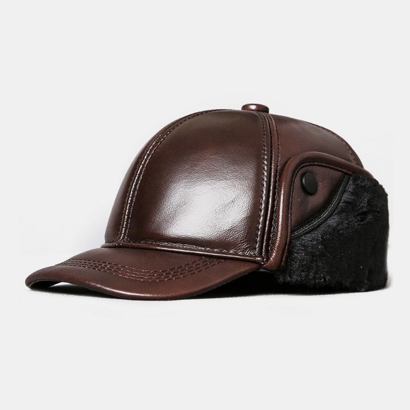 Protección Para Los Oídos De Cuero Genuino Para Hombres Keep Warm Plus Velvet Gorra De Béisbol Para Exteriores