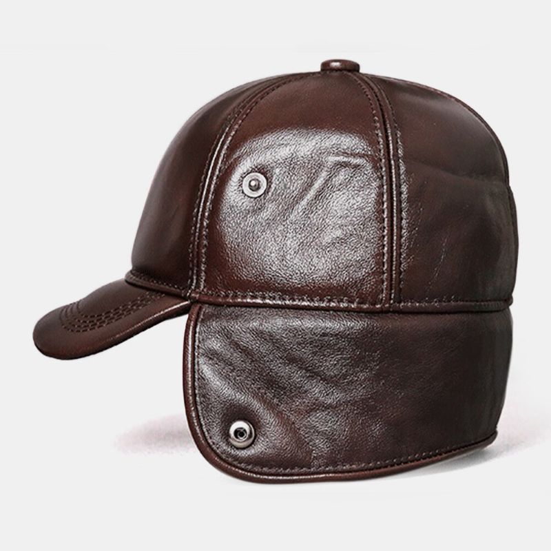 Protección Para Los Oídos De Cuero Genuino Para Hombres Keep Warm Plus Velvet Gorra De Béisbol Para Exteriores