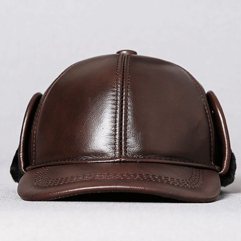 Protección Para Los Oídos De Cuero Genuino Para Hombres Keep Warm Plus Velvet Gorra De Béisbol Para Exteriores