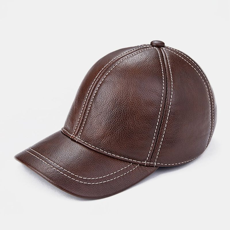 Protección Para Los Oídos De Cuero Genuino Para Hombres Mantener Caliente Gorra De Béisbol De Color Clásico Informal