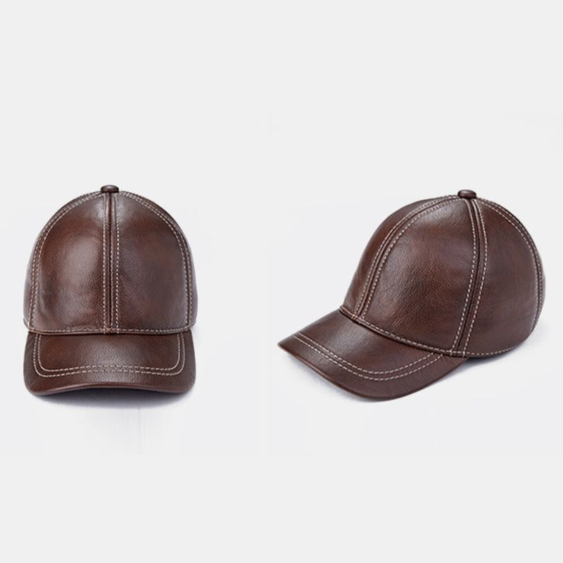 Protección Para Los Oídos De Cuero Genuino Para Hombres Mantener Caliente Gorra De Béisbol De Color Clásico Informal