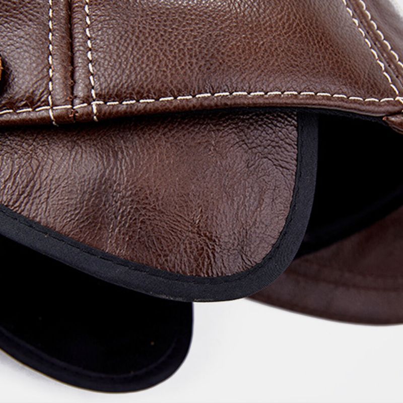 Protección Para Los Oídos De Cuero Genuino Para Hombres Mantener Caliente Gorra De Béisbol De Color Clásico Informal