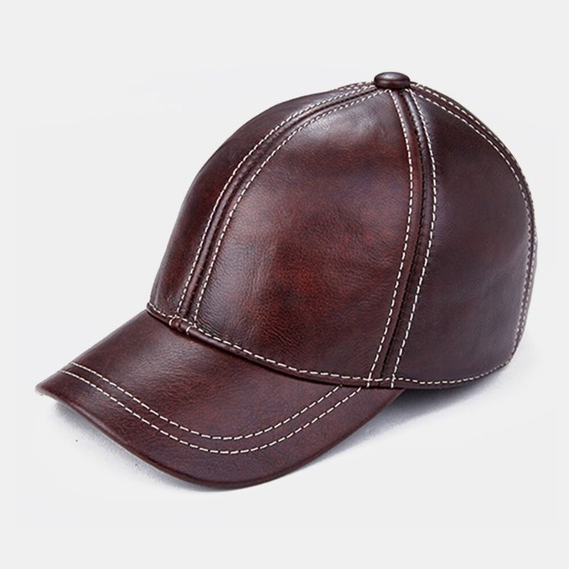 Protección Para Los Oídos De Cuero Genuino Para Hombres Mantener Caliente Gorra De Béisbol De Color Clásico Informal