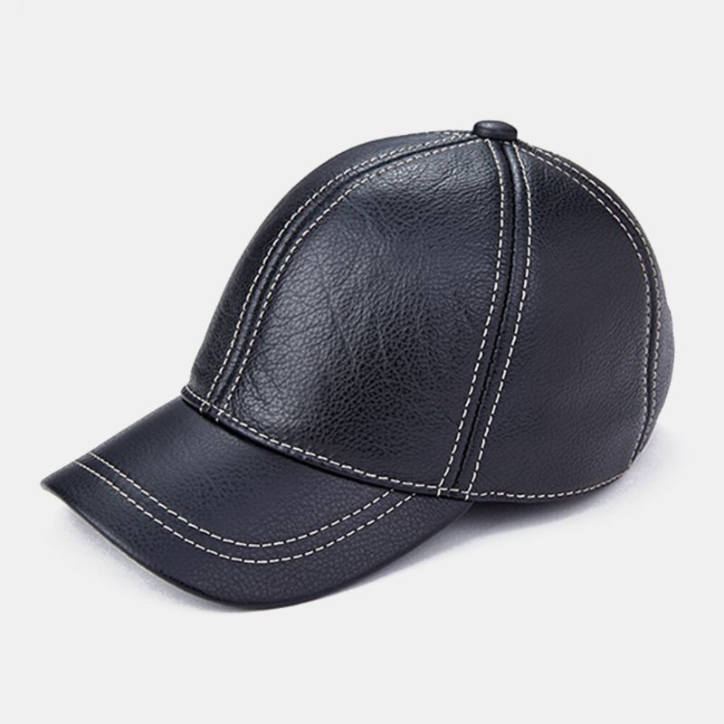 Protección Para Los Oídos De Cuero Genuino Para Hombres Mantener Caliente Gorra De Béisbol De Color Clásico Informal