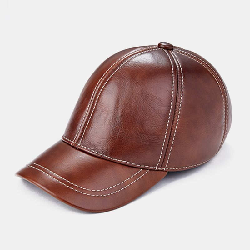 Protección Para Los Oídos De Cuero Genuino Para Hombres Mantener Caliente Gorra De Béisbol De Color Clásico Informal