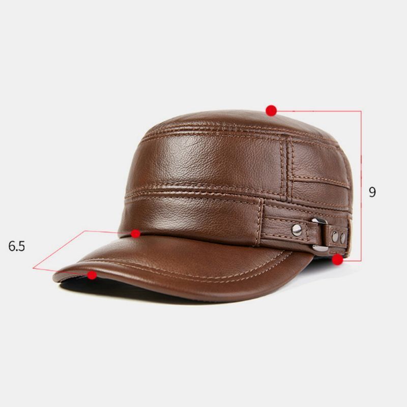 Protección Para Los Oídos De Cuero Genuino Para Hombres Mantener El Calor Al Aire Libre Invierno Sólido Retro Sombrero Militar Sombrero Plano Sombrero Con Pico