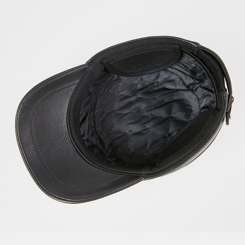 Protección Para Los Oídos De Cuero Genuino Para Hombres Mantener El Calor Al Aire Libre Invierno Sólido Retro Sombrero Militar Sombrero Plano Sombrero Con Pico