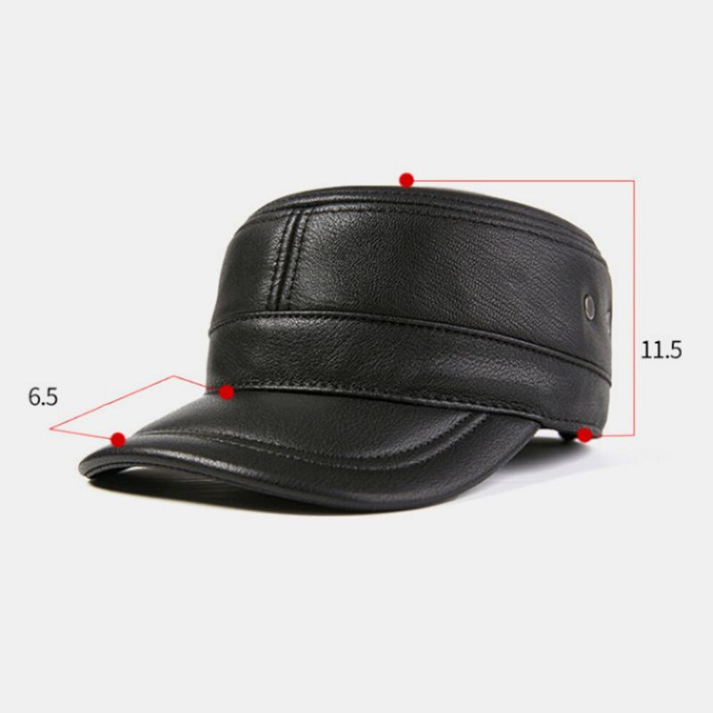 Protección Para Los Oídos De Cuero Genuino Para Hombres Mantener El Calor Al Aire Libre Invierno Sólido Retro Sombrero Militar Sombrero Plano Sombrero Con Pico