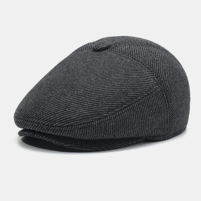 Protección Para Los Oídos De Lana Para Hombres Manténgase Cálido Invierno Patrón De Rayas Al Aire Libre Casual Universal Plus Thicken Beret Hat