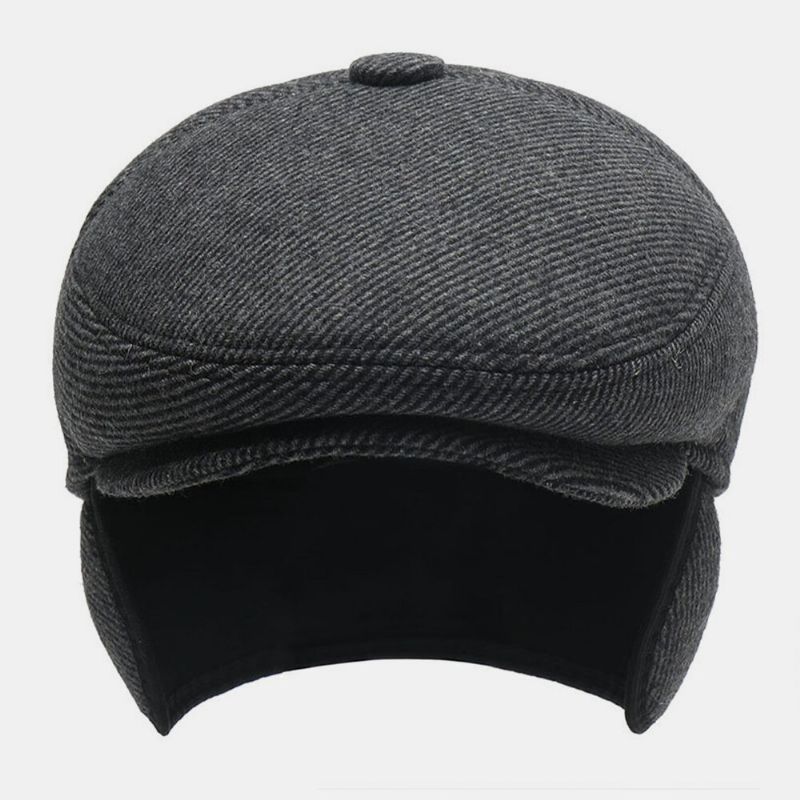 Protección Para Los Oídos De Lana Para Hombres Manténgase Cálido Invierno Patrón De Rayas Al Aire Libre Casual Universal Plus Thicken Beret Hat