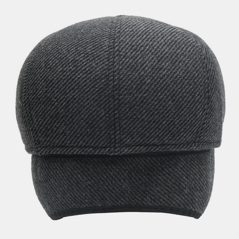 Protección Para Los Oídos De Lana Para Hombres Manténgase Cálido Invierno Patrón De Rayas Al Aire Libre Casual Universal Plus Thicken Beret Hat