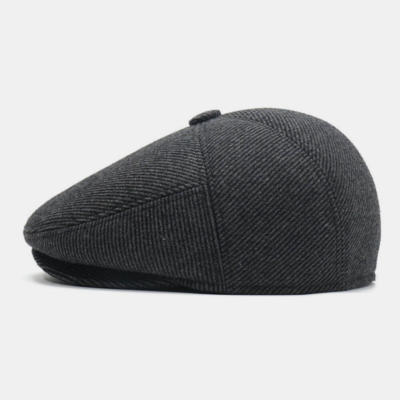 Protección Para Los Oídos De Lana Para Hombres Manténgase Cálido Invierno Patrón De Rayas Al Aire Libre Casual Universal Plus Thicken Beret Hat