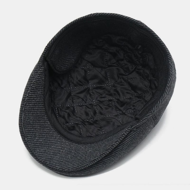 Protección Para Los Oídos De Lana Para Hombres Manténgase Cálido Invierno Patrón De Rayas Al Aire Libre Casual Universal Plus Thicken Beret Hat