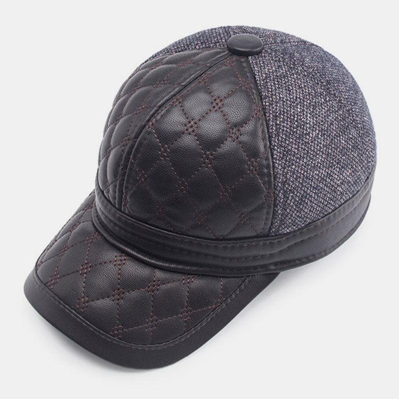 Protección Para Los Oídos De Piel Sintética Para Hombres Gorra De Béisbol Cálida Gorra Con Pico Gorra Para Papá