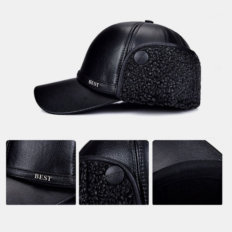 Protección Para Los Oídos De Piel Sintética Para Hombres Sombrero Grueso Y Cálido Para Papá Gorra De Béisbol Con Visera