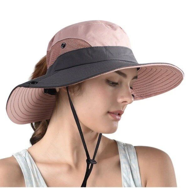 Protector Solar Protección Uv Pesca Montañismo Sombrero Para El Sol Sombrero De Cubo Ajustable Plegable De Ala Salvaje Para Mujer