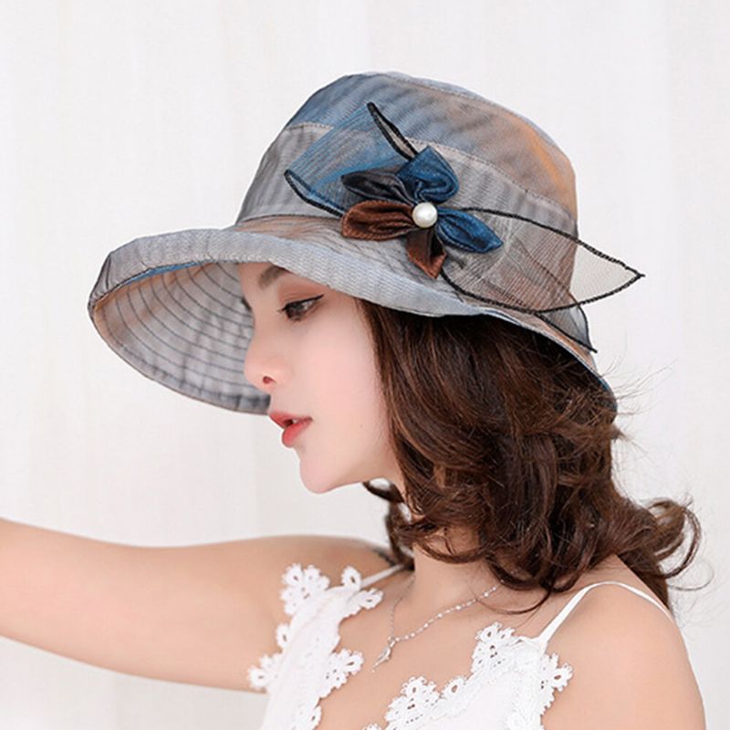 Sombrero De Ala Ancha Plegable De Malla Gorra Anti-uv Para Dama Flor Playa Sombrero De Sol Para Mujer Sombreros Elegantes De Verano