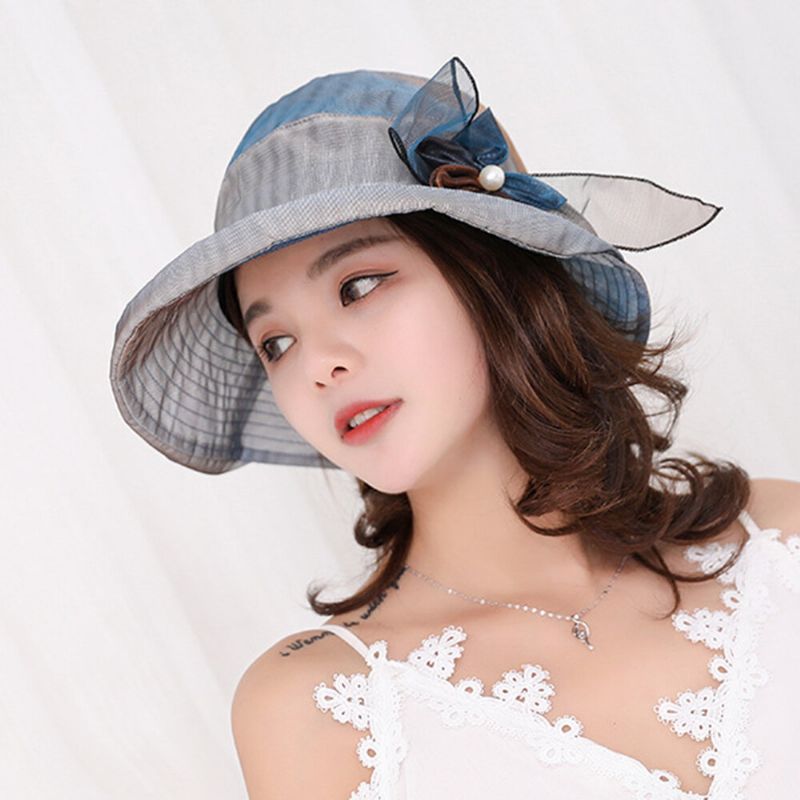 Sombrero De Ala Ancha Plegable De Malla Gorra Anti-uv Para Dama Flor Playa Sombrero De Sol Para Mujer Sombreros Elegantes De Verano