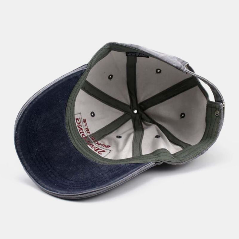 Sombrero De Béisbol Con Sombrilla Deportiva Informal Ajustable Patchwork Bordado Con Letras De Mezclilla Vieja Para Hombres