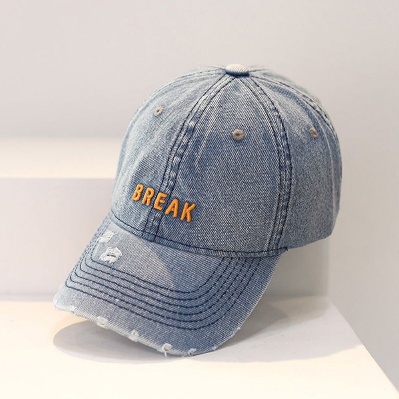 Sombrero De Béisbol Con Sombrilla Para Exteriores De Moda Con Patrón De Letras Antiguas De Mezclilla Unisex