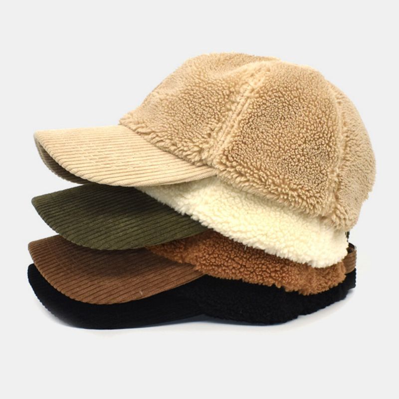 Sombrero De Béisbol Con Visera Solar De Personalidad De Moda Cálida Patchwork De Pana De Color Liso Para Mujer