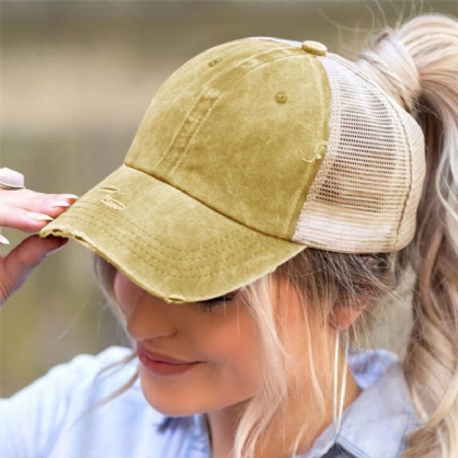 Sombrero De Béisbol De Malla Transpirable De Color Sólido De Algodón Para Mujer Entrecruzado Hallow Out