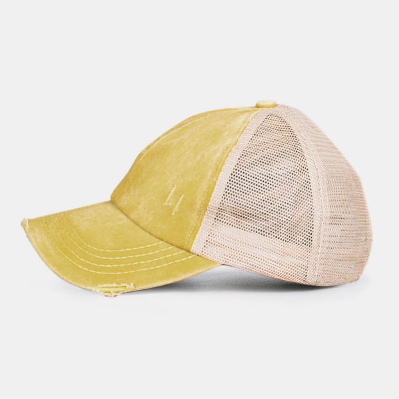 Sombrero De Béisbol De Malla Transpirable De Color Sólido De Algodón Para Mujer Entrecruzado Hallow Out