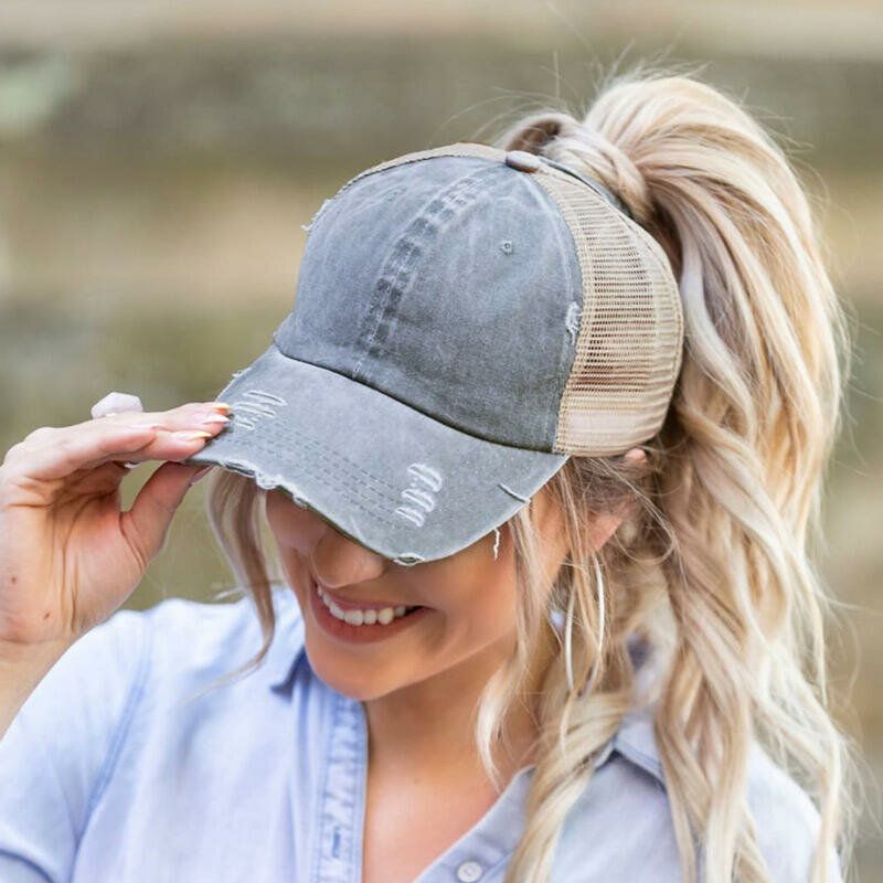 Sombrero De Béisbol Meah Hecho A La Moda De Color Sólido Con Agujero Roto Para Mujer