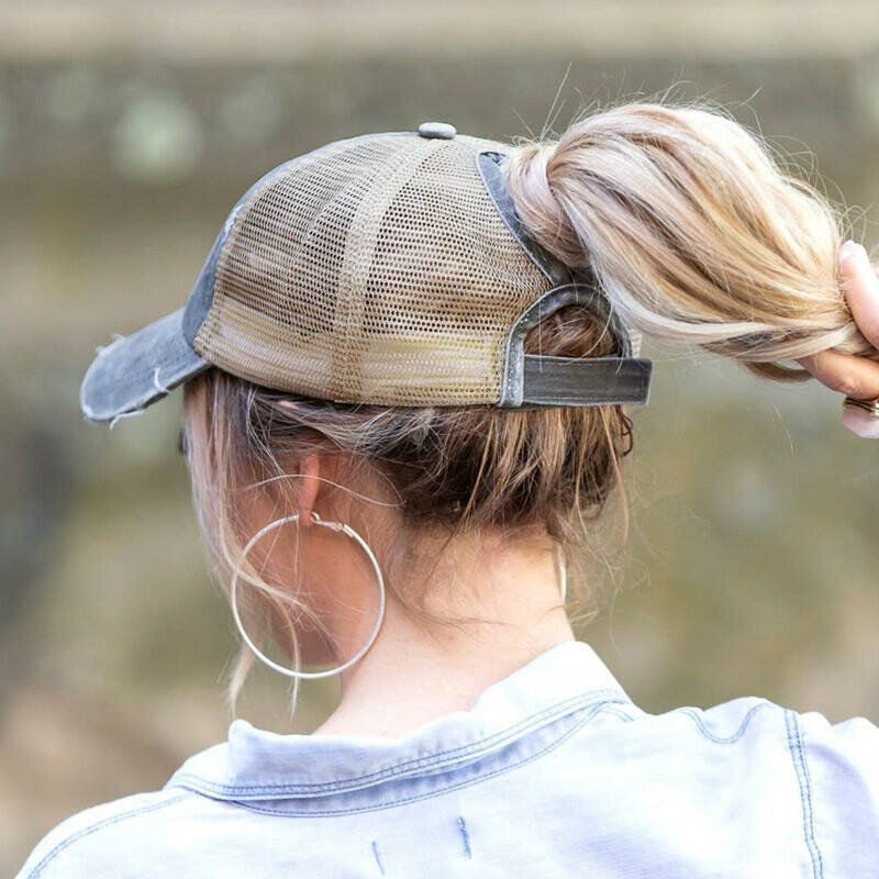 Sombrero De Béisbol Meah Hecho A La Moda De Color Sólido Con Agujero Roto Para Mujer