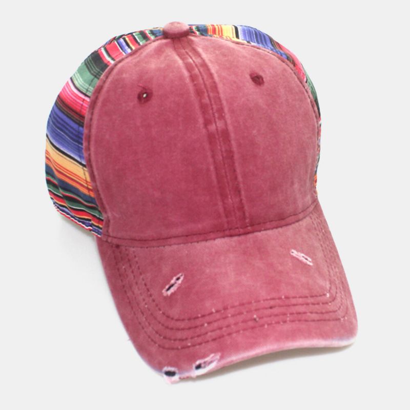 Sombrero De Béisbol De Sombrilla Transpirable Al Aire Libre Informal Con Agujeros De Rayas De Colores Viejos De Algodón Unisex