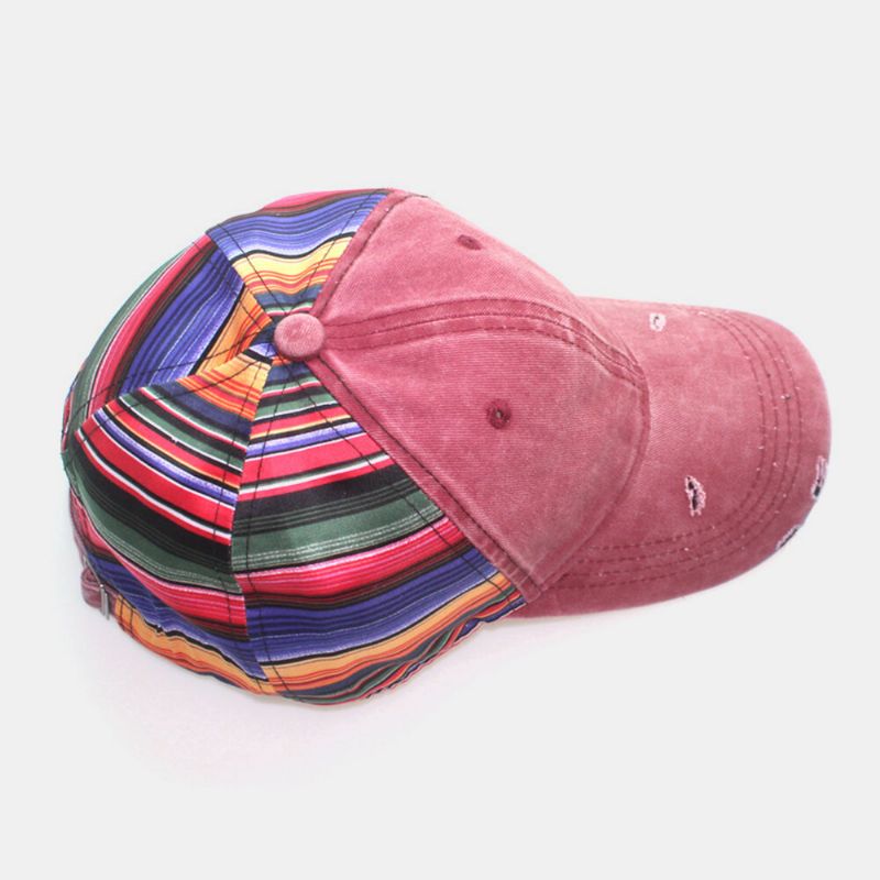 Sombrero De Béisbol De Sombrilla Transpirable Al Aire Libre Informal Con Agujeros De Rayas De Colores Viejos De Algodón Unisex