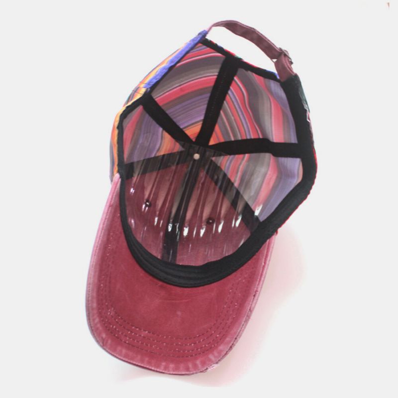 Sombrero De Béisbol De Sombrilla Transpirable Al Aire Libre Informal Con Agujeros De Rayas De Colores Viejos De Algodón Unisex