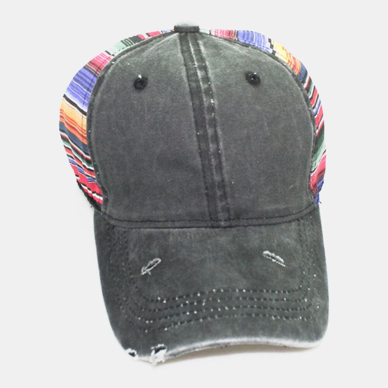 Sombrero De Béisbol De Sombrilla Transpirable Al Aire Libre Informal Con Agujeros De Rayas De Colores Viejos De Algodón Unisex