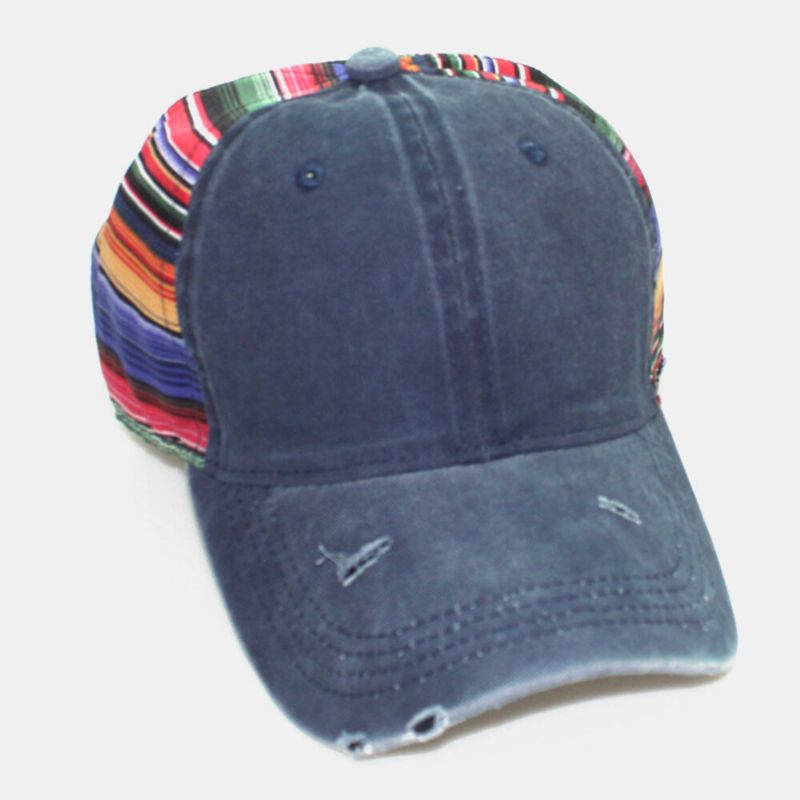 Sombrero De Béisbol De Sombrilla Transpirable Al Aire Libre Informal Con Agujeros De Rayas De Colores Viejos De Algodón Unisex