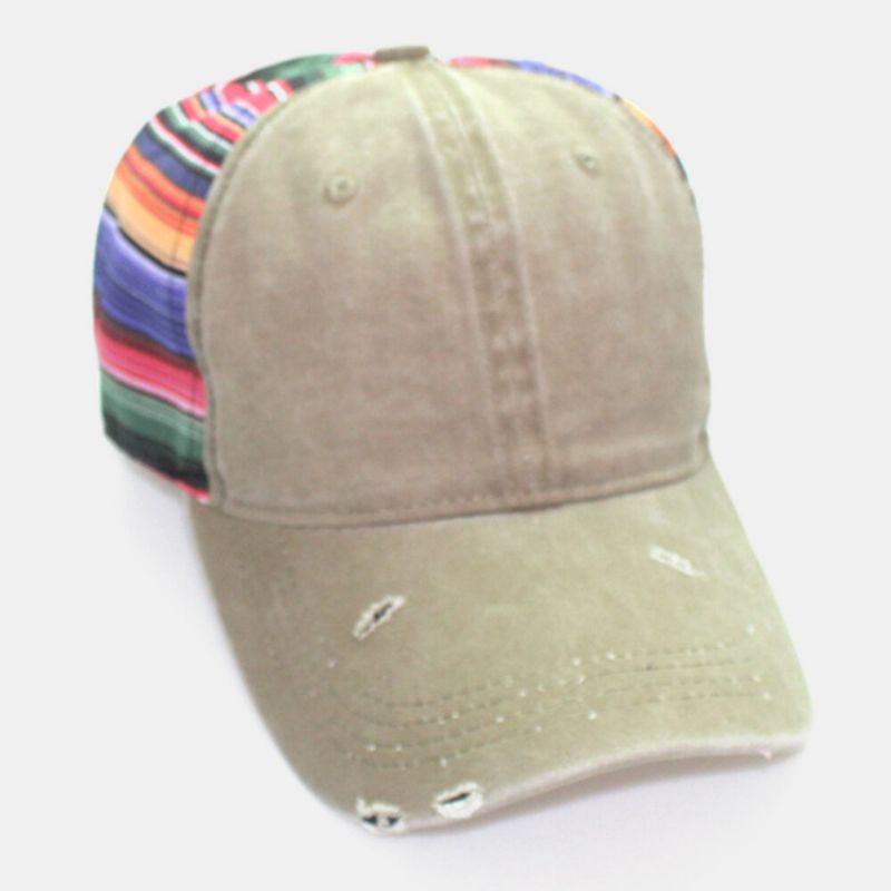 Sombrero De Béisbol De Sombrilla Transpirable Al Aire Libre Informal Con Agujeros De Rayas De Colores Viejos De Algodón Unisex