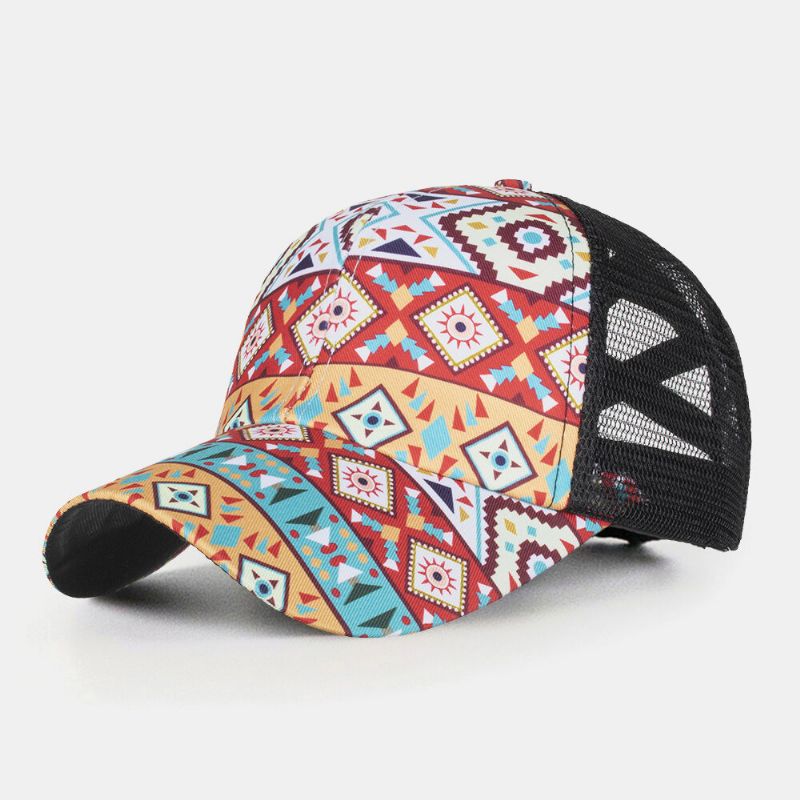 Sombrero De Béisbol Transpirable Con Sombrilla Con Estampado Geométrico De Malla Elástica Cruzada Unisex