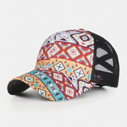 Sombrero De Béisbol Transpirable Con Sombrilla Con Estampado Geométrico De Malla Elástica Cruzada Unisex