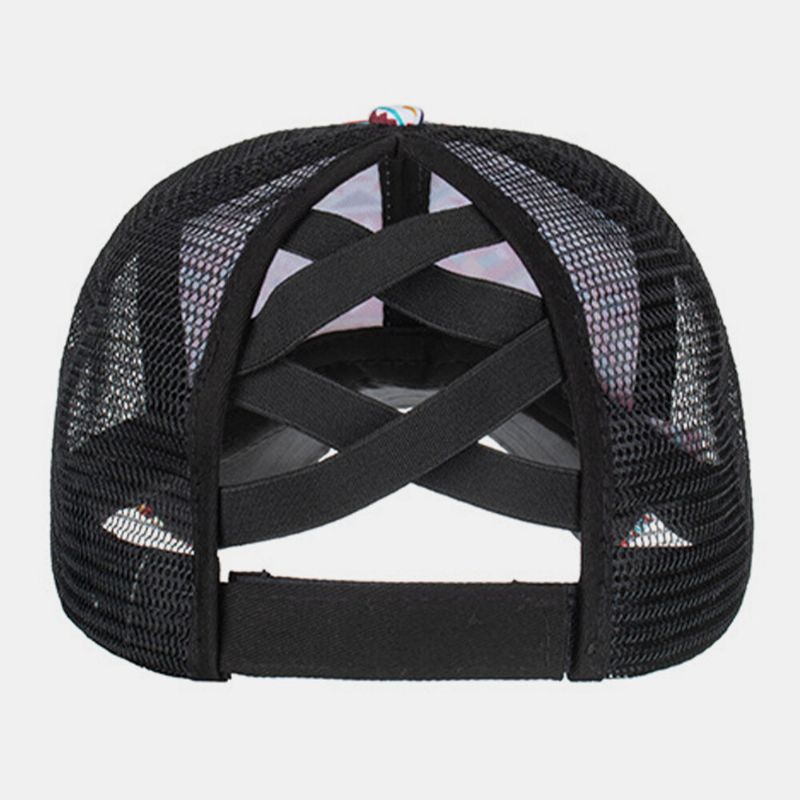 Sombrero De Béisbol Transpirable Con Sombrilla Con Estampado Geométrico De Malla Elástica Cruzada Unisex