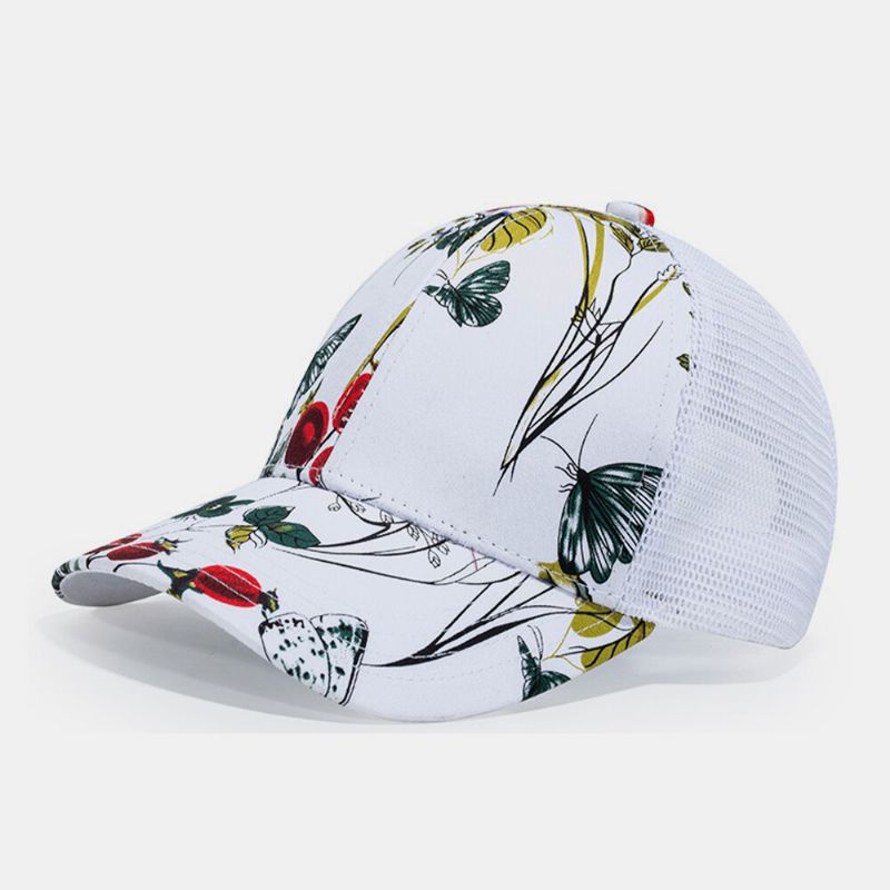 Sombrero De Béisbol Transpirable Con Sombrilla De Vacaciones Con Estampado De Flores De Moda De Malla Unisex