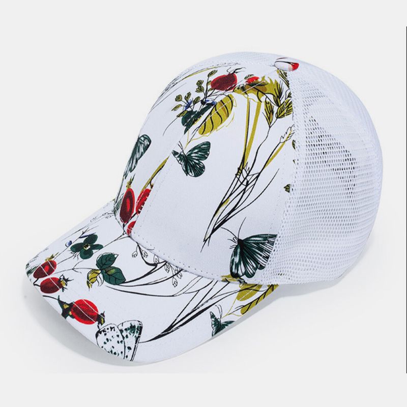 Sombrero De Béisbol Transpirable Con Sombrilla De Vacaciones Con Estampado De Flores De Moda De Malla Unisex