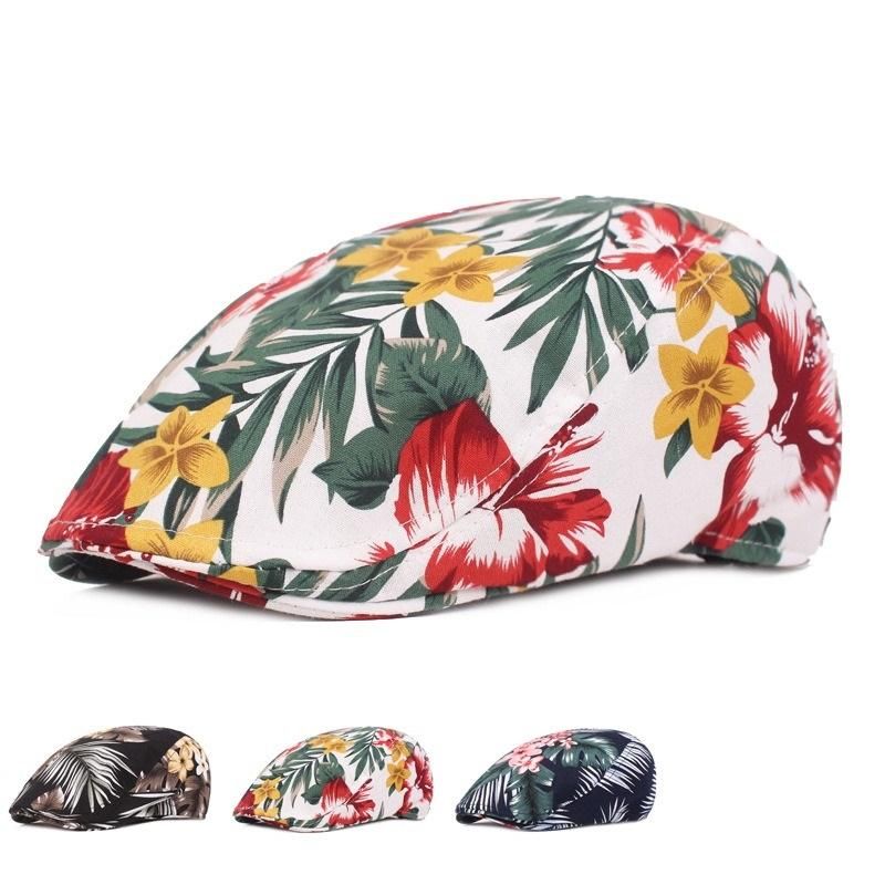 Sombrero De Boina De Algodón De Moda Con Estampado De Flores Unisex