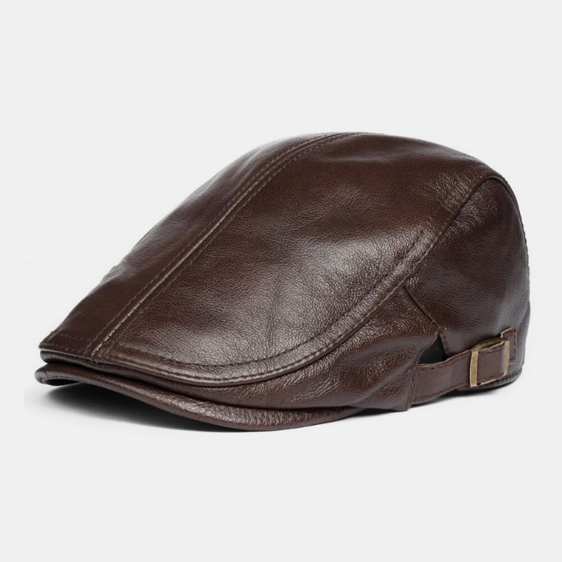 Sombrero De Boina Para Hombre De Cuero Genuino Sólido Clásico Informal Hacia Adelante