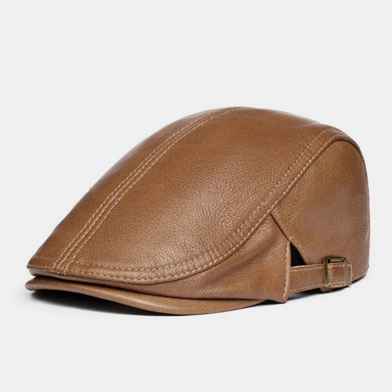 Sombrero De Boina Para Hombre De Cuero Genuino Sólido Clásico Informal Hacia Adelante