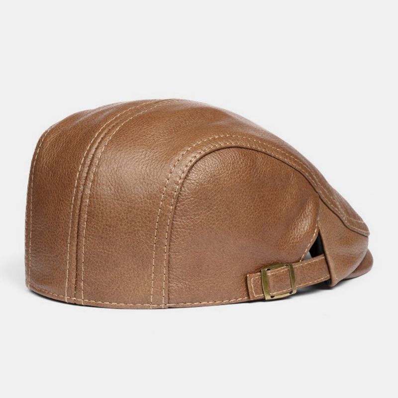 Sombrero De Boina Para Hombre De Cuero Genuino Sólido Clásico Informal Hacia Adelante