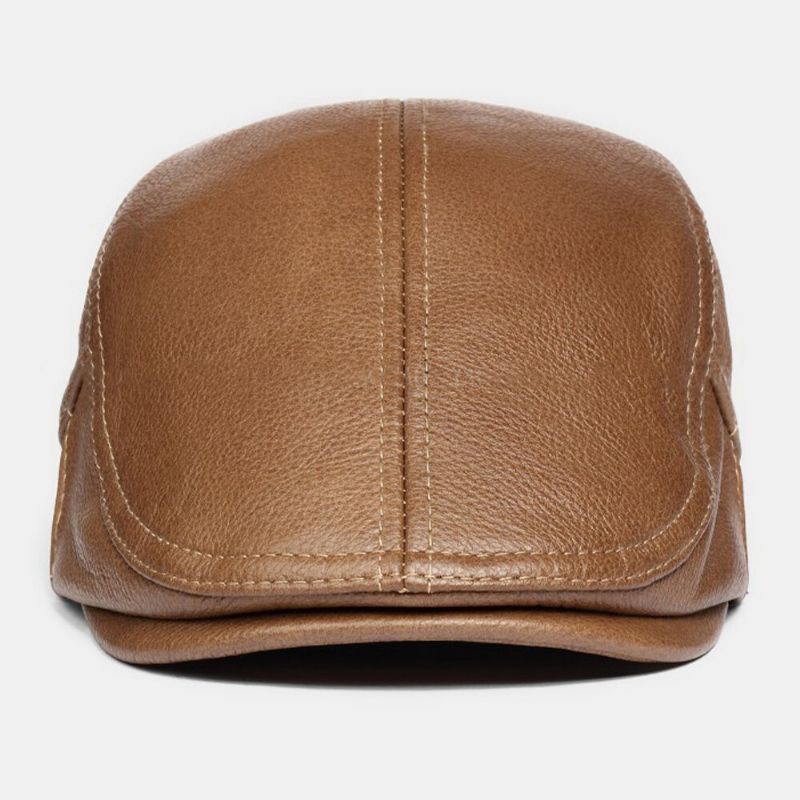 Sombrero De Boina Para Hombre De Cuero Genuino Sólido Clásico Informal Hacia Adelante