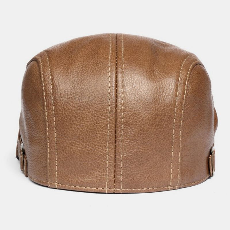 Sombrero De Boina Para Hombre De Cuero Genuino Sólido Clásico Informal Hacia Adelante