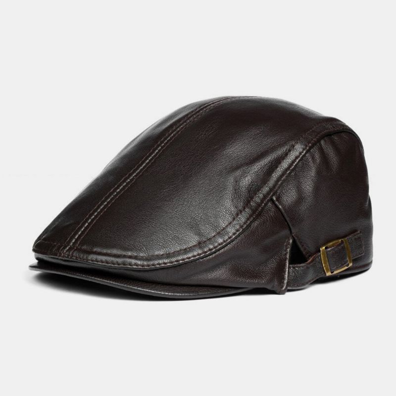 Sombrero De Boina Para Hombre De Cuero Genuino Sólido Clásico Informal Hacia Adelante