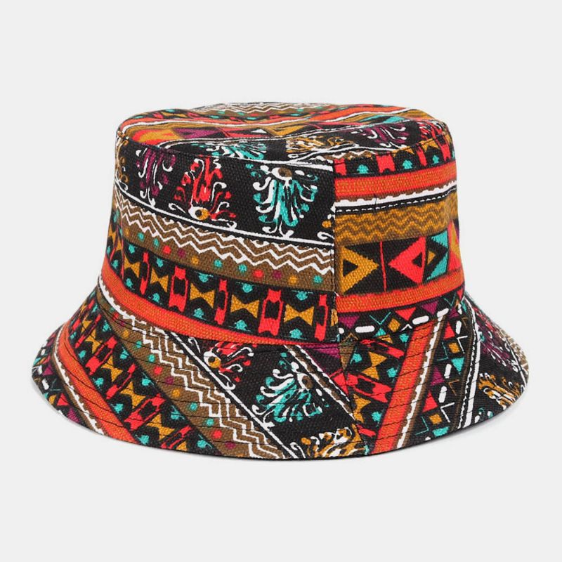 Sombrero De Cubo Con Estampado Geométrico De Bohemia De Estilo Étnico De Algodón De Doble Cara Unisex