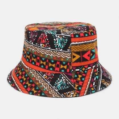 Sombrero De Cubo Con Estampado Geométrico De Bohemia De Estilo Étnico De Algodón De Doble Cara Unisex