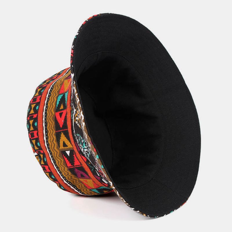 Sombrero De Cubo Con Estampado Geométrico De Bohemia De Estilo Étnico De Algodón De Doble Cara Unisex